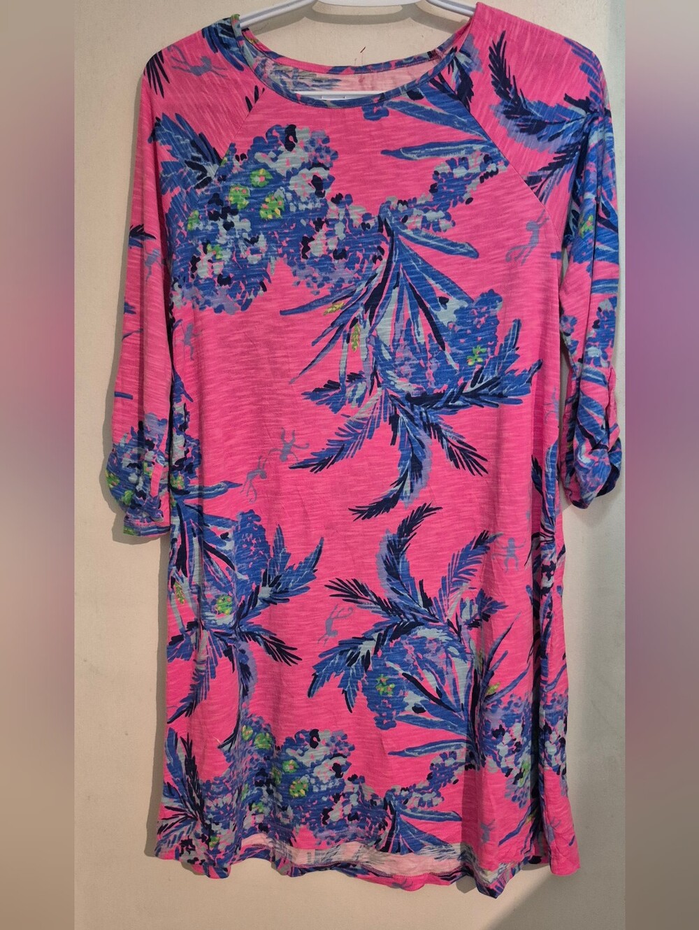 Lilly Pulitzer Surfcrest Pink & Blue Tropical Shift Midi Dress Sz S - Picture 3 of 5
